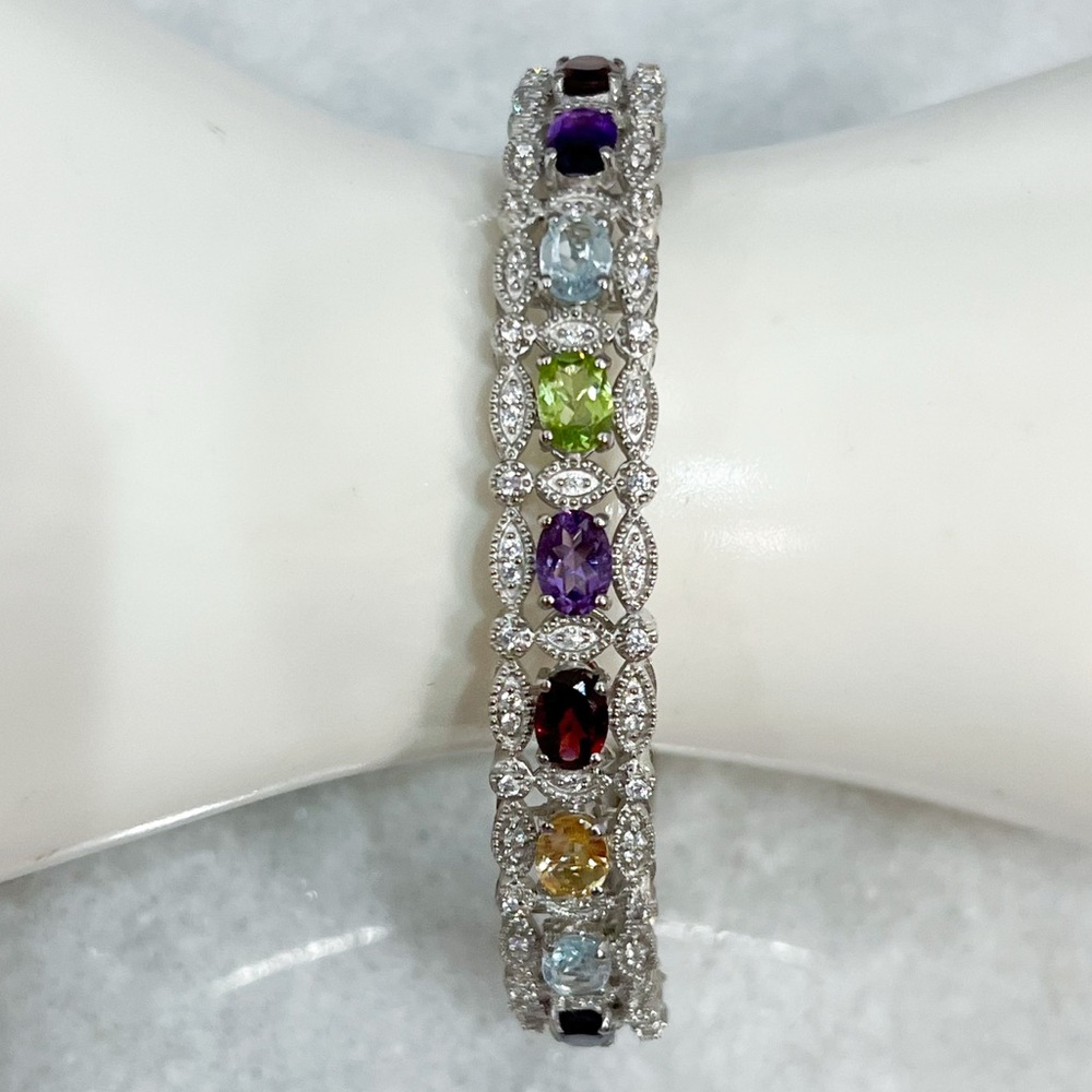 Multigemstone Silver Bangle Bracelet - image 3
